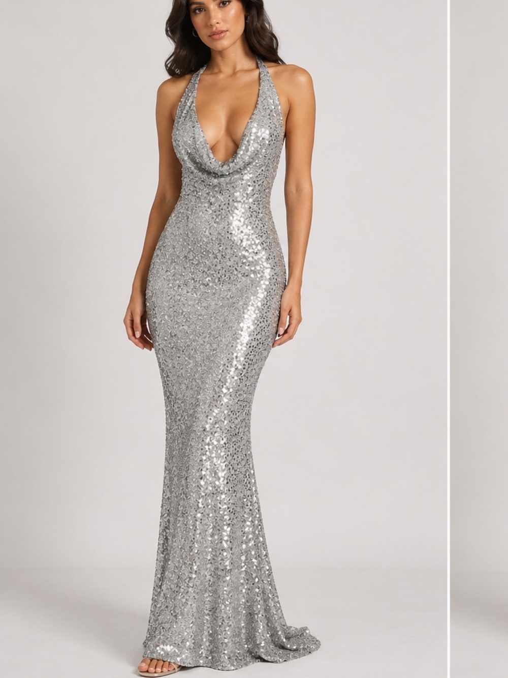 Babyboo Lorena Silver Lined Sequin Net Maxi Dress size Small - Picture 1 of 11
